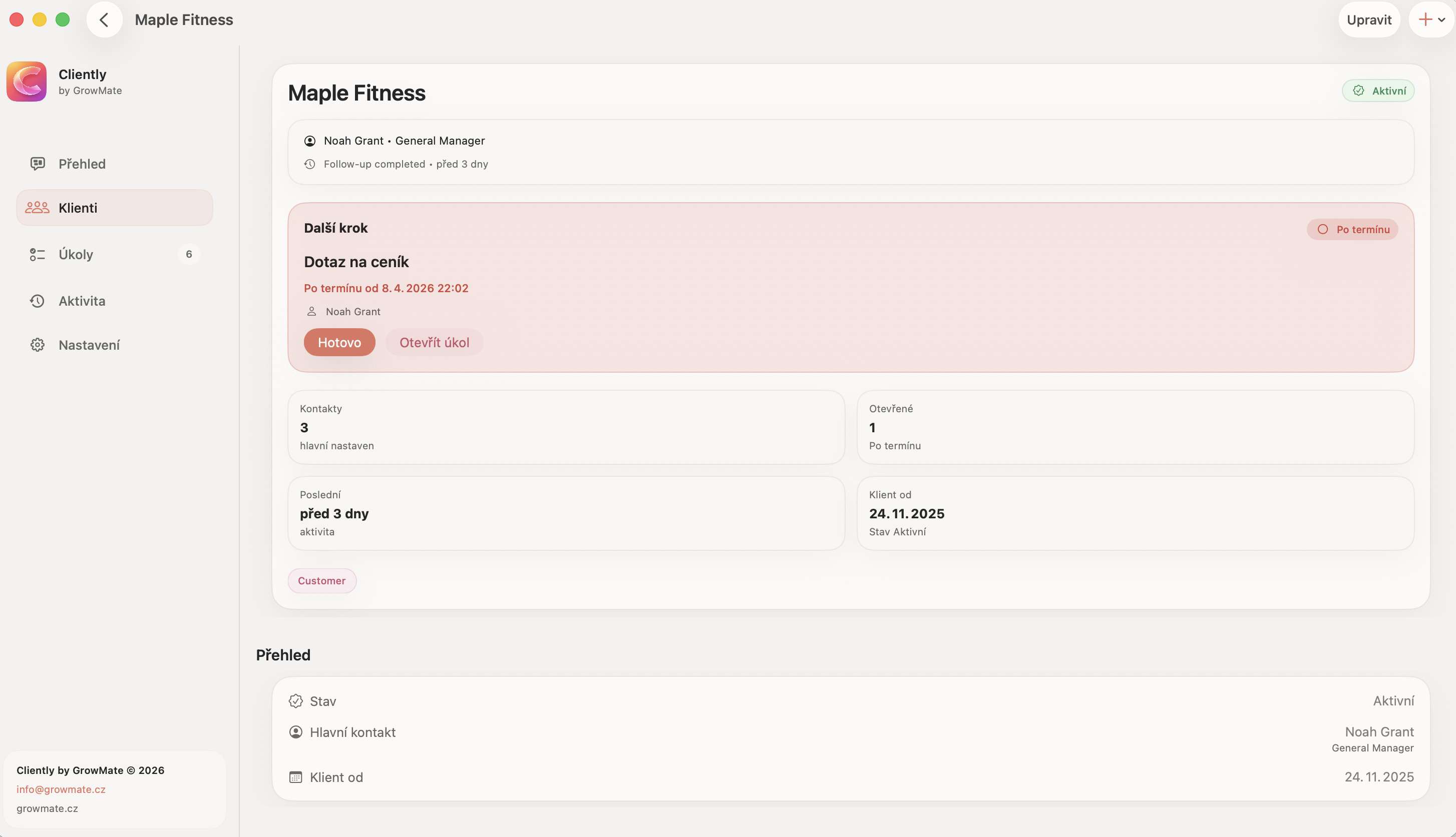 Náhled detailu klienta v Cliently