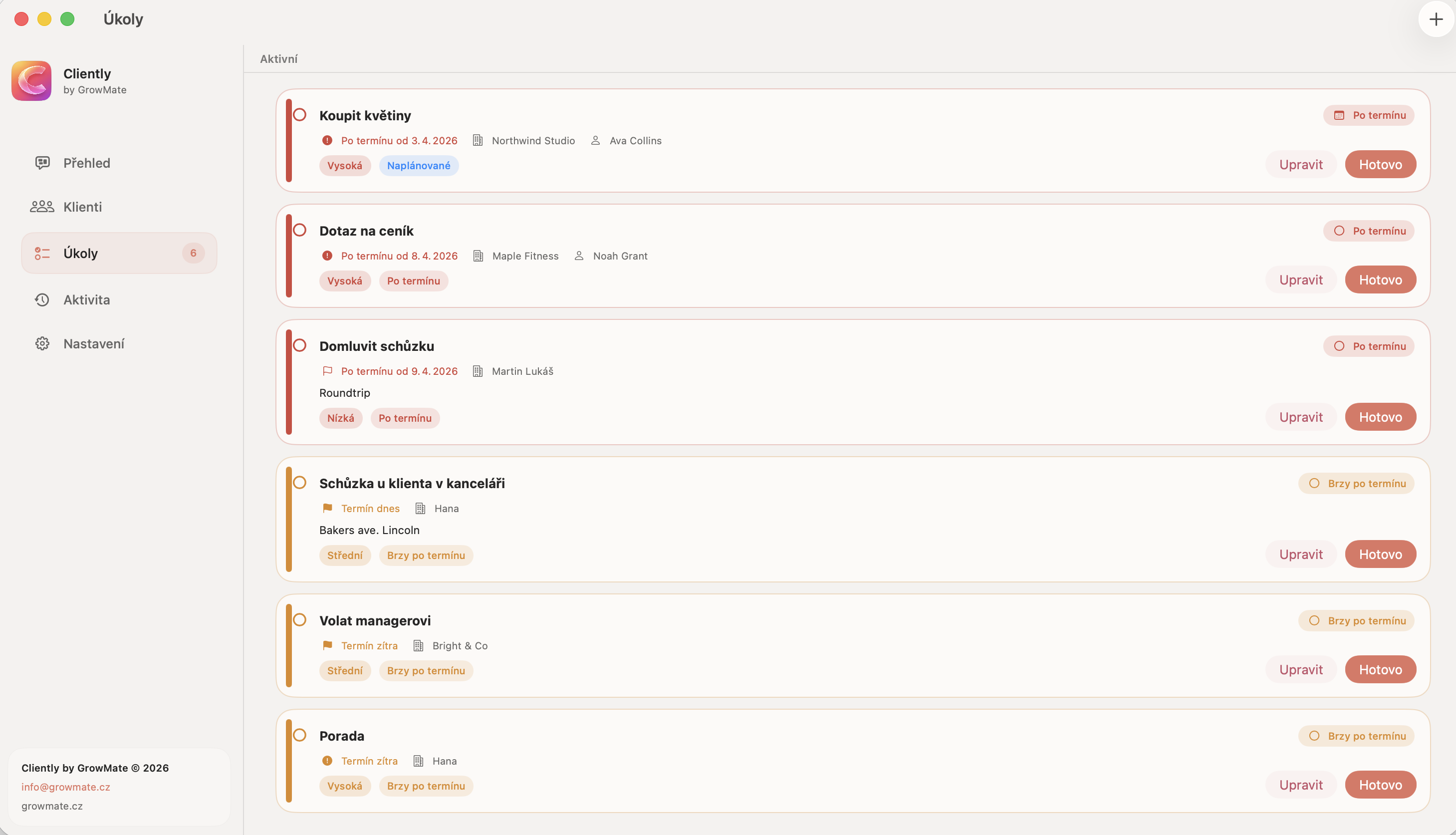 Follow-upy v Cliently