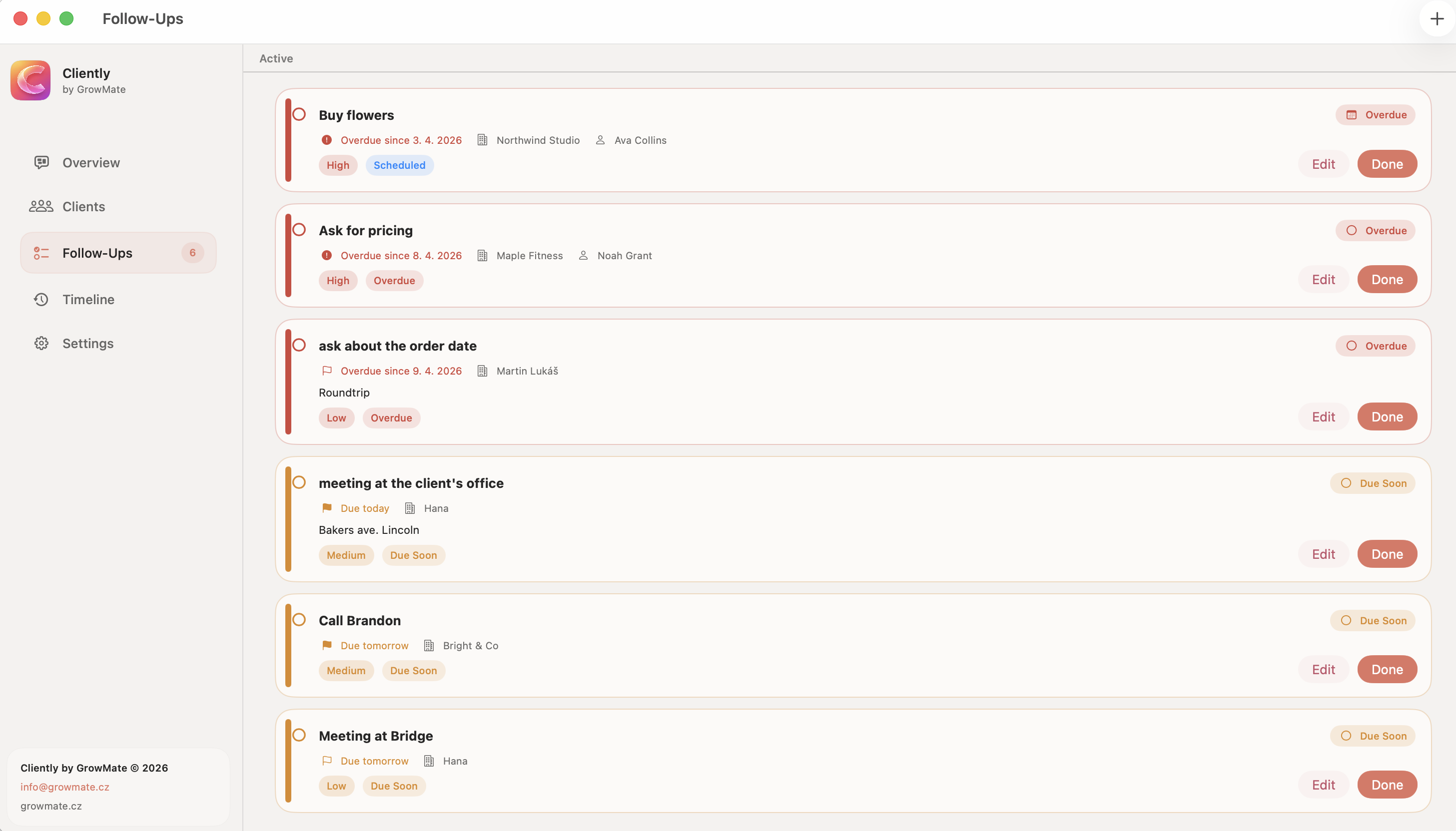 Follow-ups in Cliently