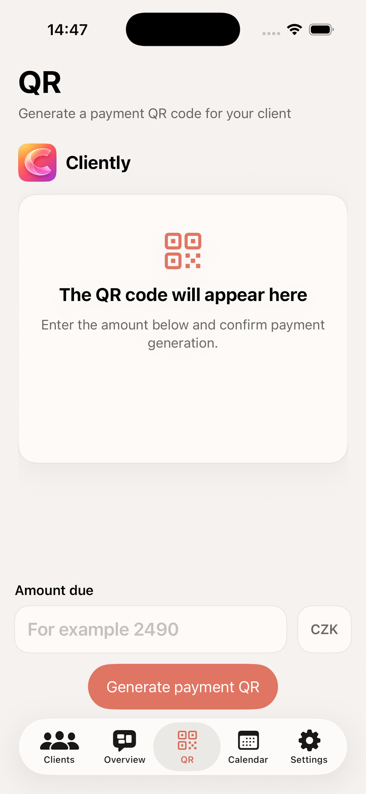 QR payment in Cliently