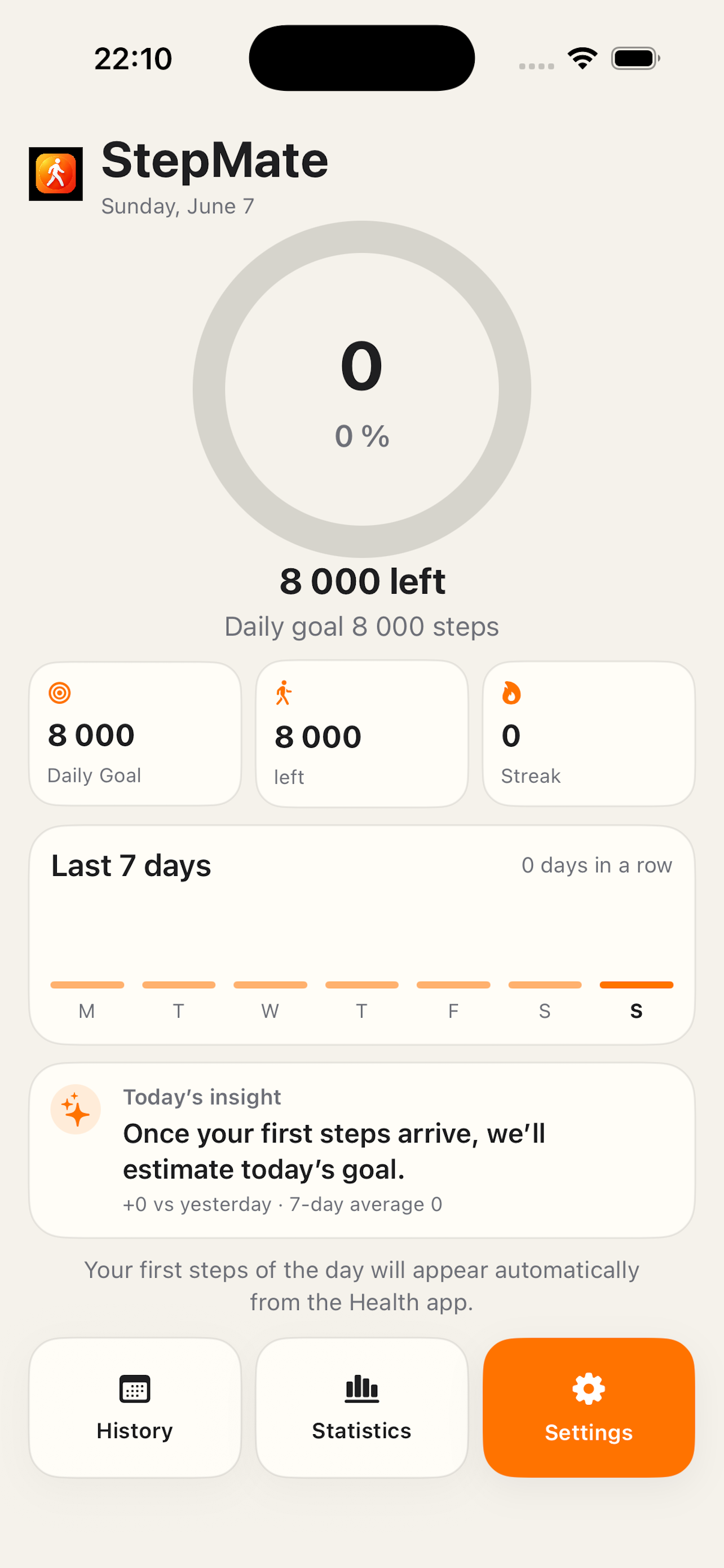 StepMate daily overview on iPhone
