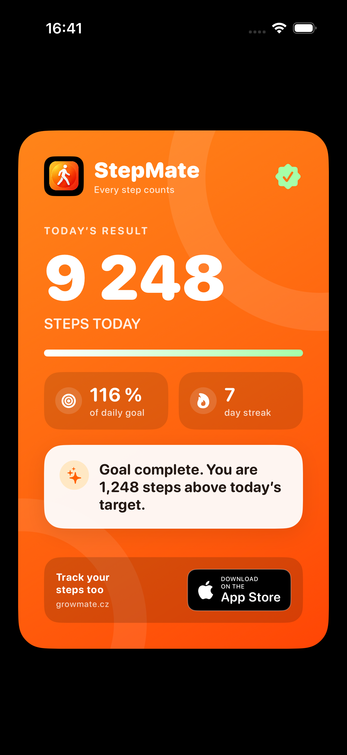 Shareable StepMate achievement card