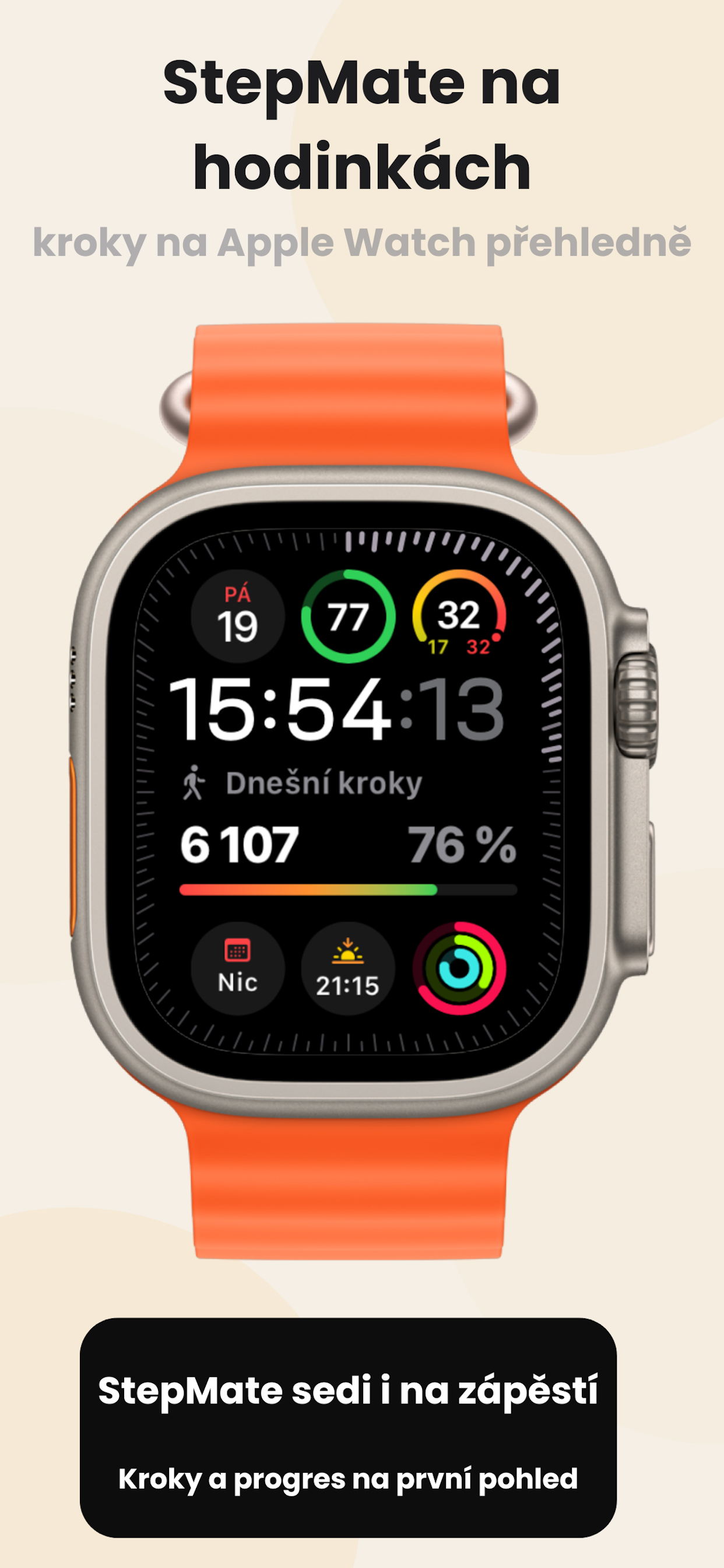 StepMate na Apple Watch s kroky a postupem