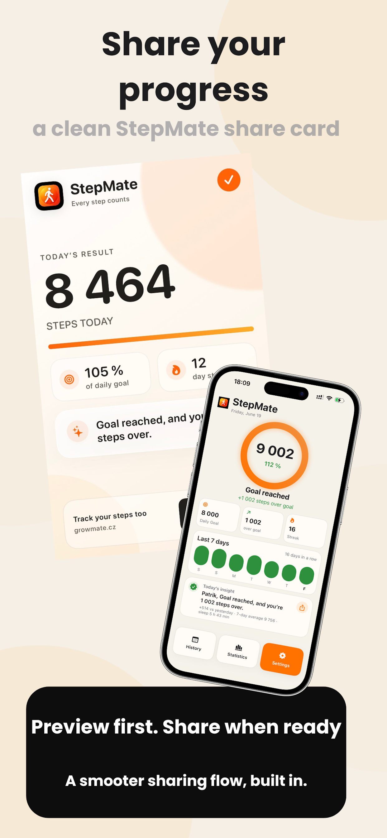 Shareable StepMate achievement card
