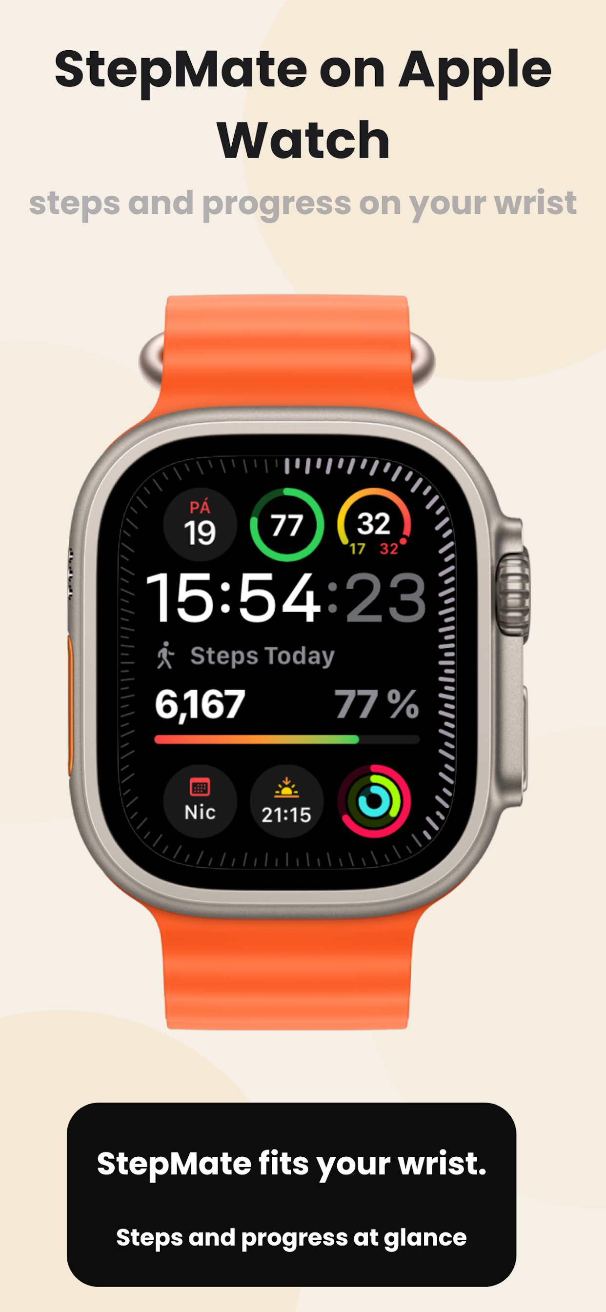 StepMate on Apple Watch with steps and progress